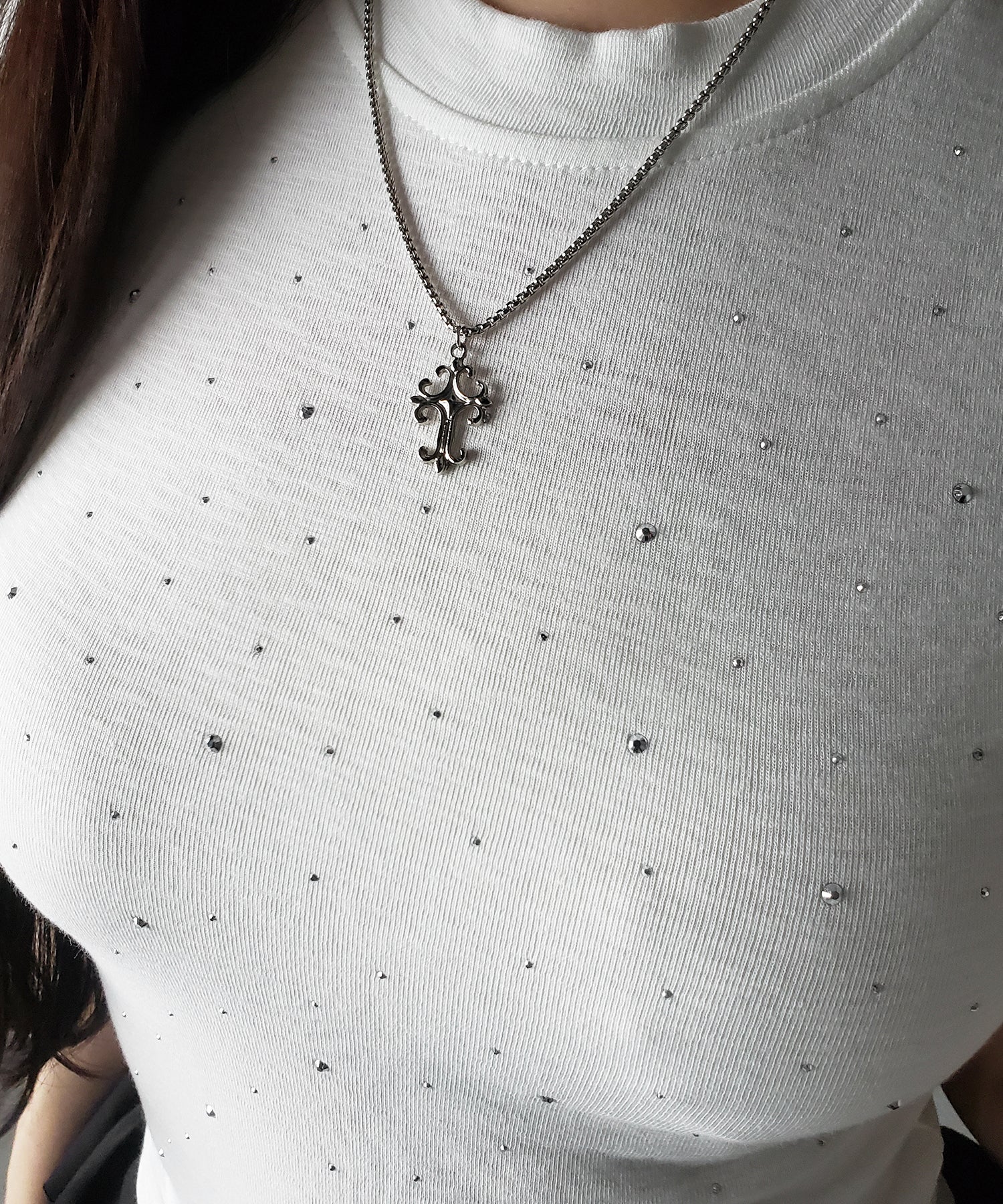 ラインストーン半袖タイトTシャツ / Rhinestone short sleeve tight T-shirt