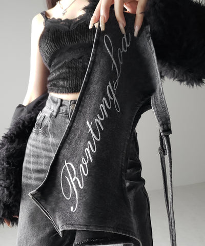 【 2WAY 】レタリングロゴ刺繍ガーターヴィンテージワイドデニム / lettering logo embroidery garter vintage wide denim