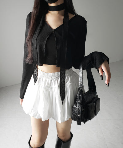 【 2WAY 】チョーカーロングタイ付きショートシアーカーディガン / choker long tie set short sheer cardigan
