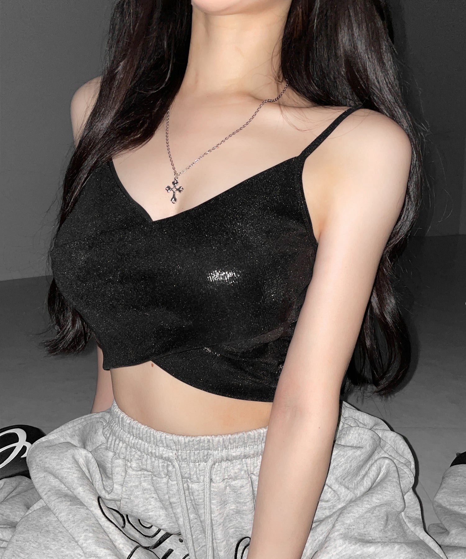 メタリックドレープクロスキャミソール / metallic drape cross camisole