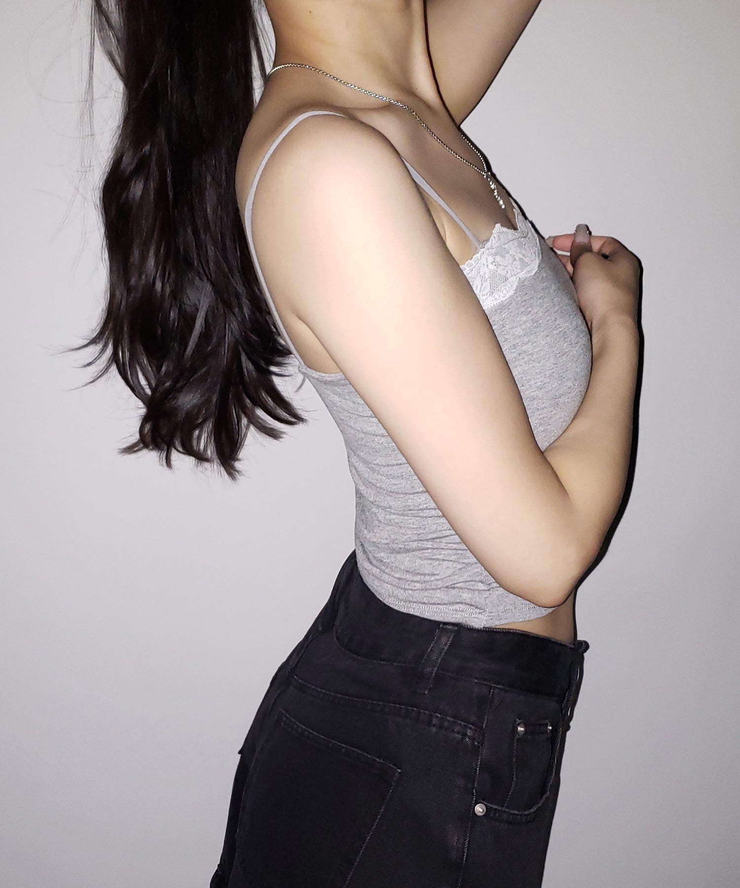【 3color 】レース切替スクエアクロップドキャミソール / Lace switched square cropped camisole