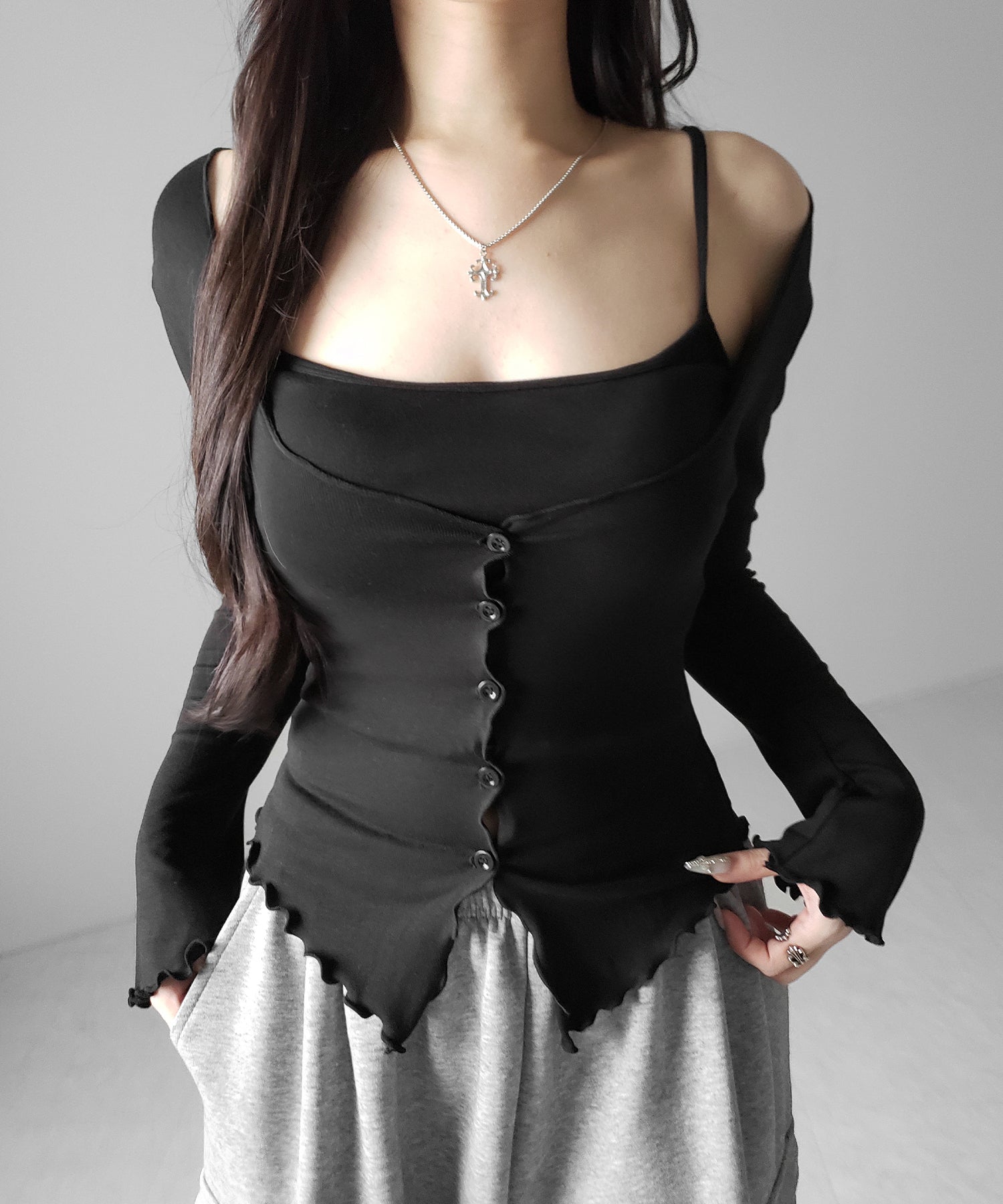 【 2点セット 】レイヤードメロースリムカーディガン&キャミソール SET / layered mellow slim cardigan & camisole SET