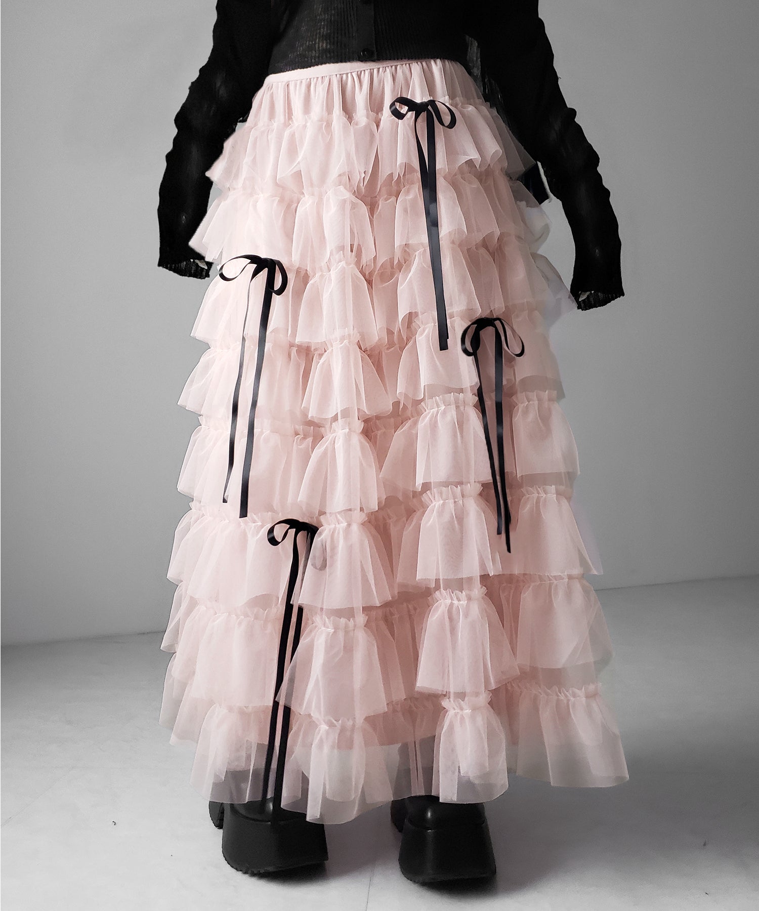 【 新色ピンク追加!/5color 】ストラップリボンバレエコアチュールスカート /strap ribbon ballet core tulle skirt