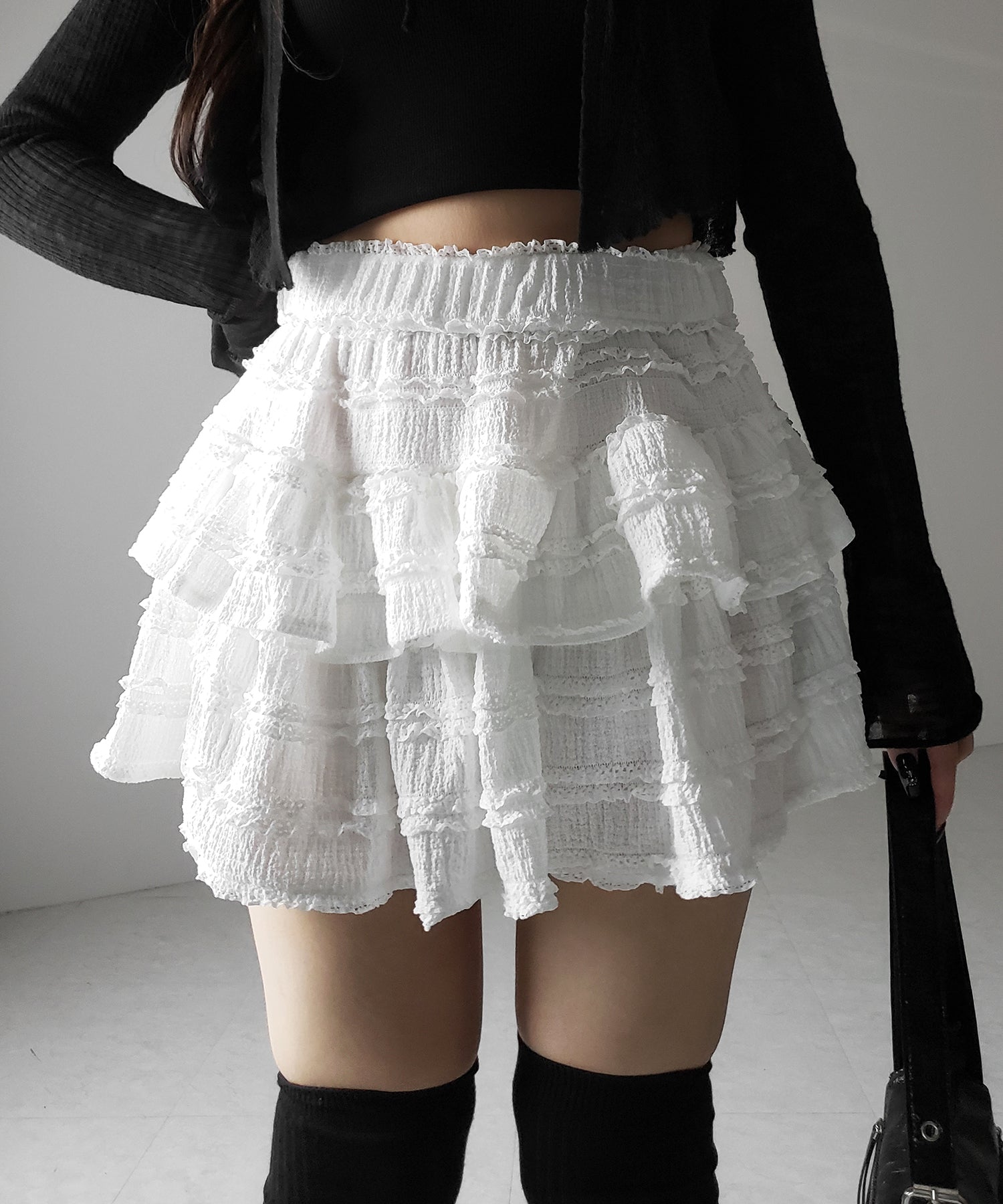 【 インパン裏地付 】ティアードフリルミニスカート / tiered frill mini skirt
