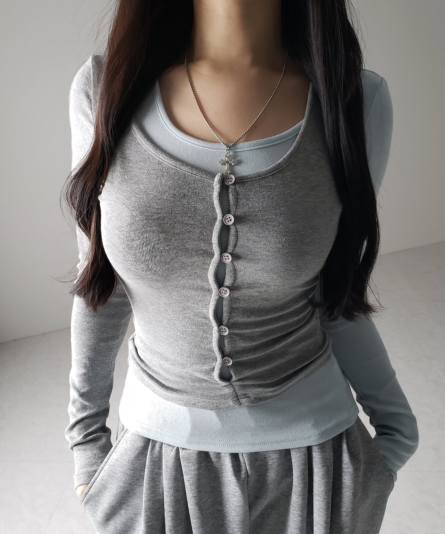 【 2color 】ブロッキングセットレイヤードトップス / blocking set layered tops