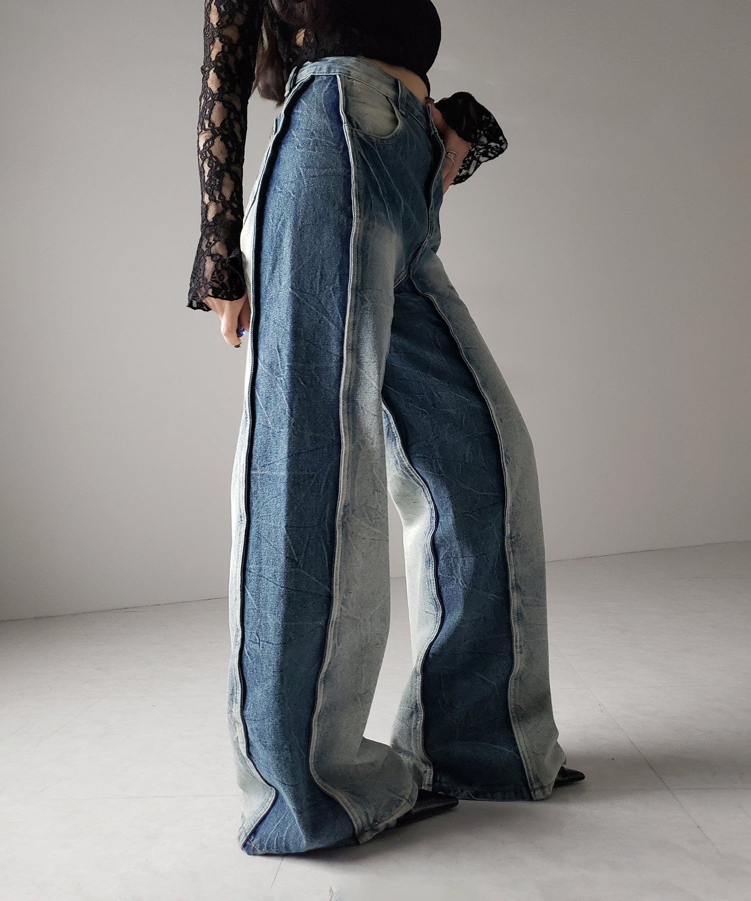 【 4size 】ヴィンテージライクサイドタックストレートデニム /vintage like side tuck straight denim