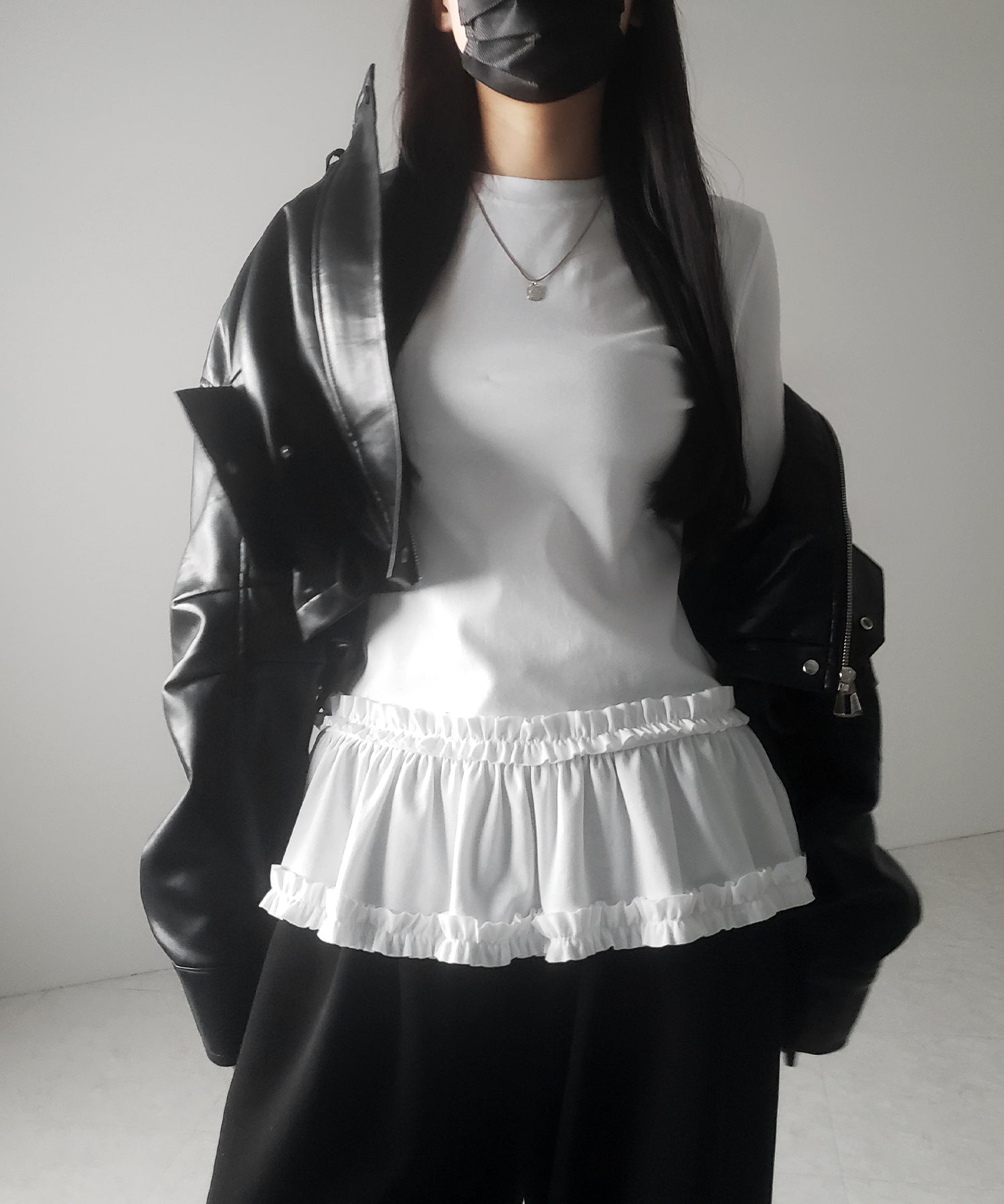 【 3color 】裾フリルレイヤード長袖トップス / hem frill layered long sleeve tops