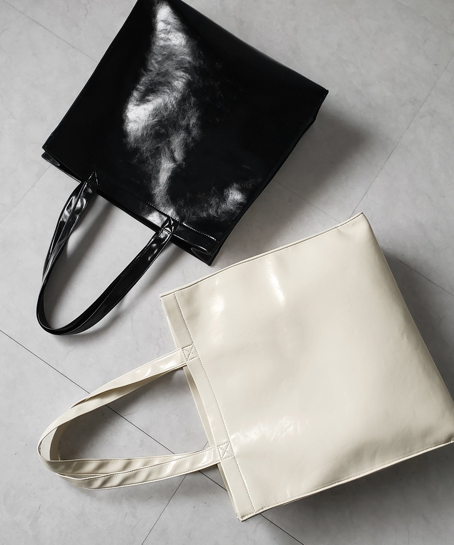 【 2color / 大容量 】フェイクレザービッグスクエアトートバッグ / fake leather big square tote bag