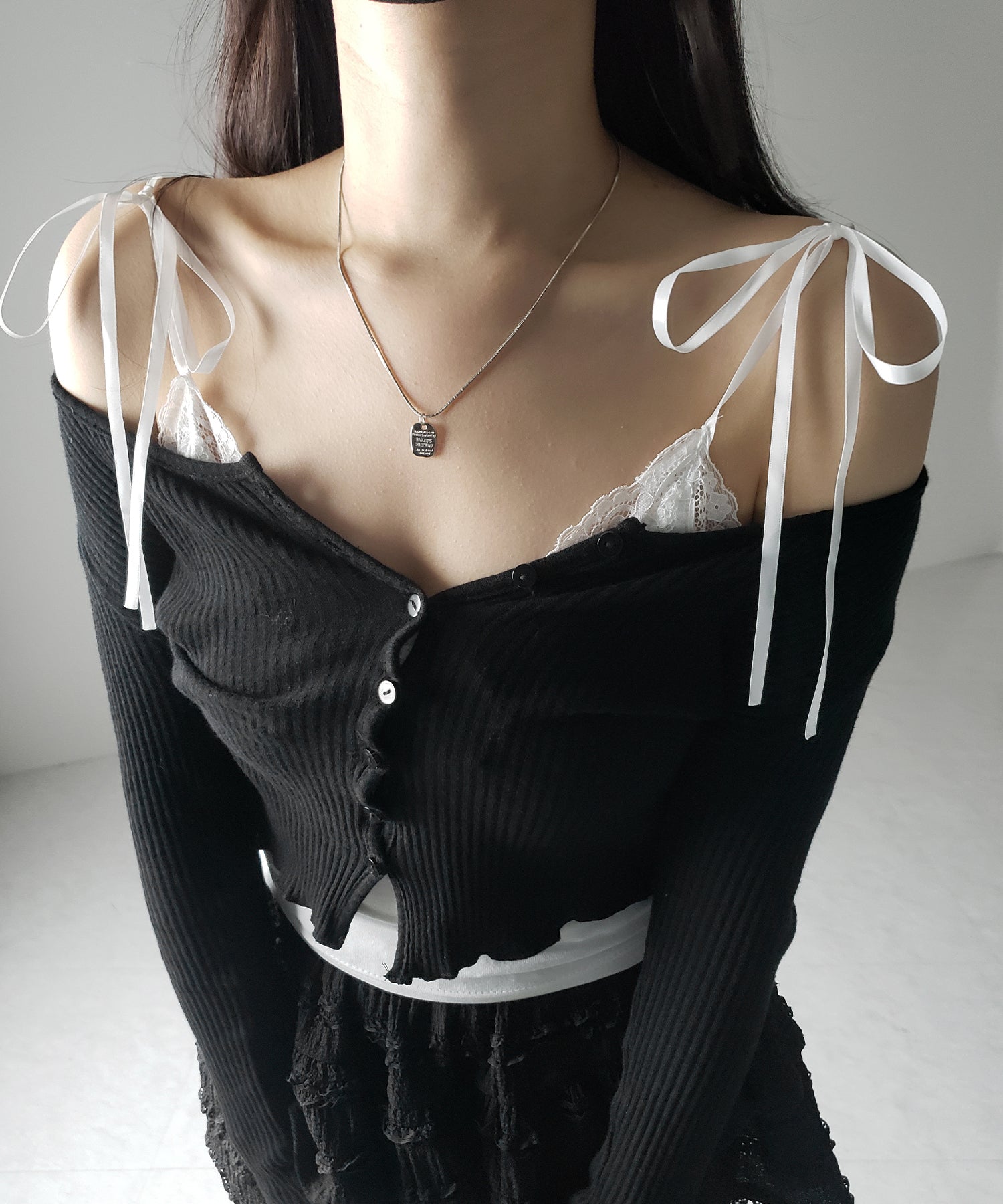 3サテンリボンレースリブキャミソール / three satin ribbon lace lib camisole