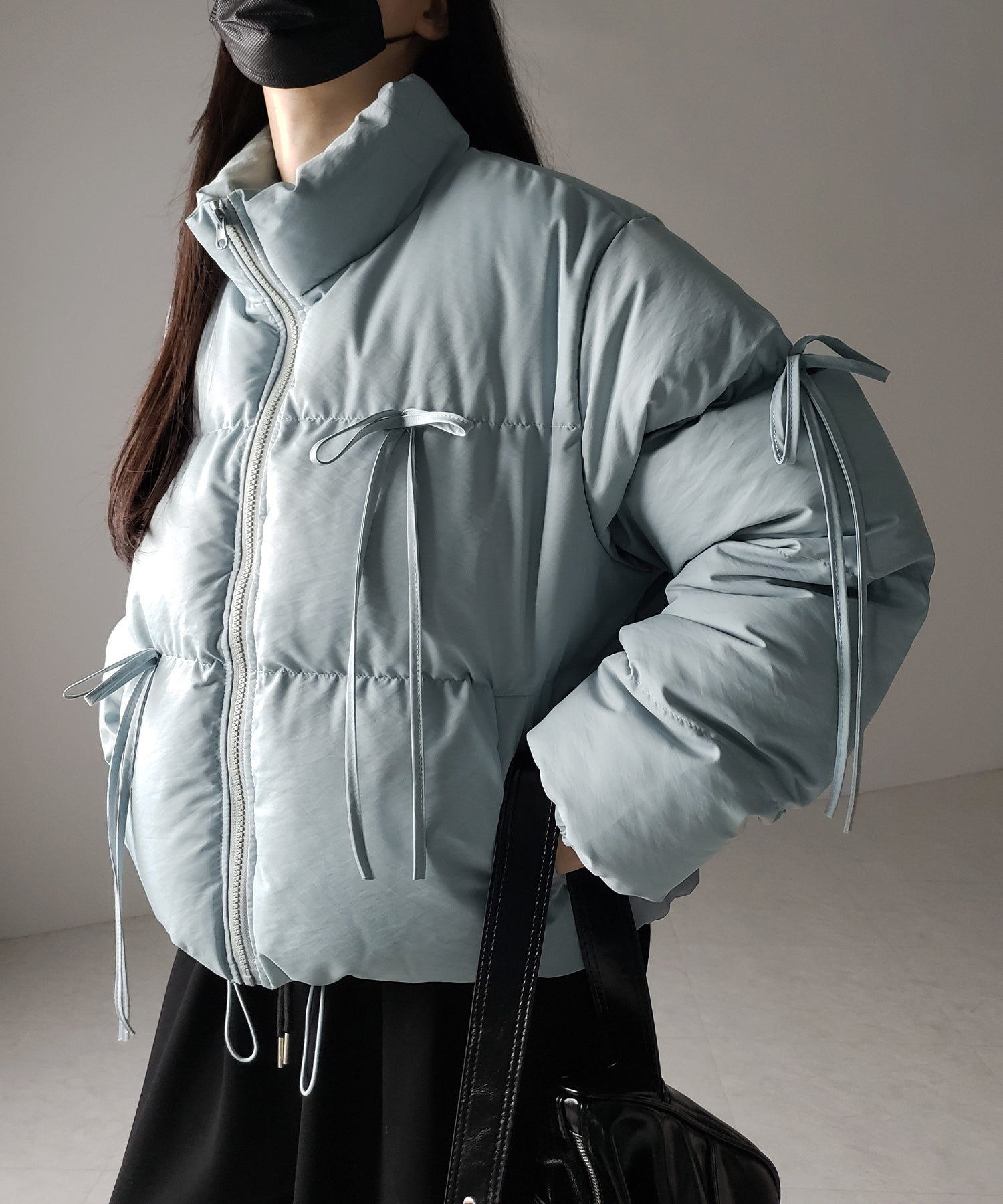 【 裾絞り可能2WAY 】ストラップリボンショートパフダウンジャケット / strap ribbon short puff down jacket