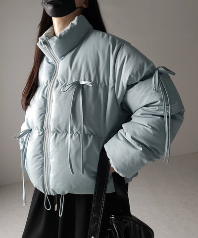 【 裾絞り可能2WAY 】ストラップリボンショートパフダウンジャケット / strap ribbon short puff down jacket