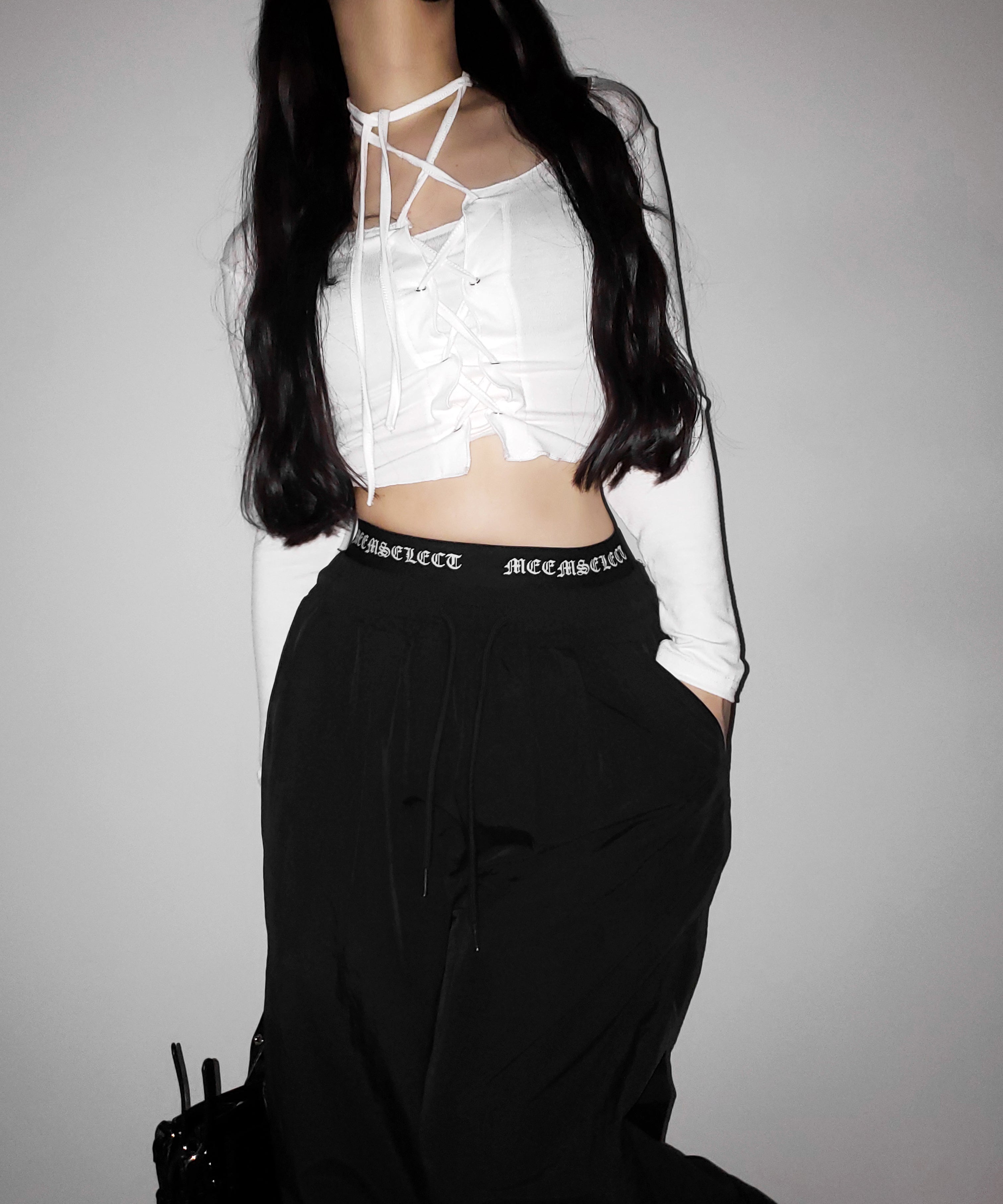 【 2color / 裾絞り可能 】ウエストロゴナイロンライクワッシャーワイドパンツ / waist logo nylon-like washer wide pants