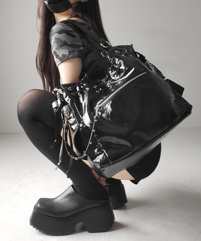 【 ショルダーストラップ付き2WAY 】ハトメデザインストリングアウトポケットヴィンテージショルダーバッグ / hatome design string outpocket vintage shoulder bag