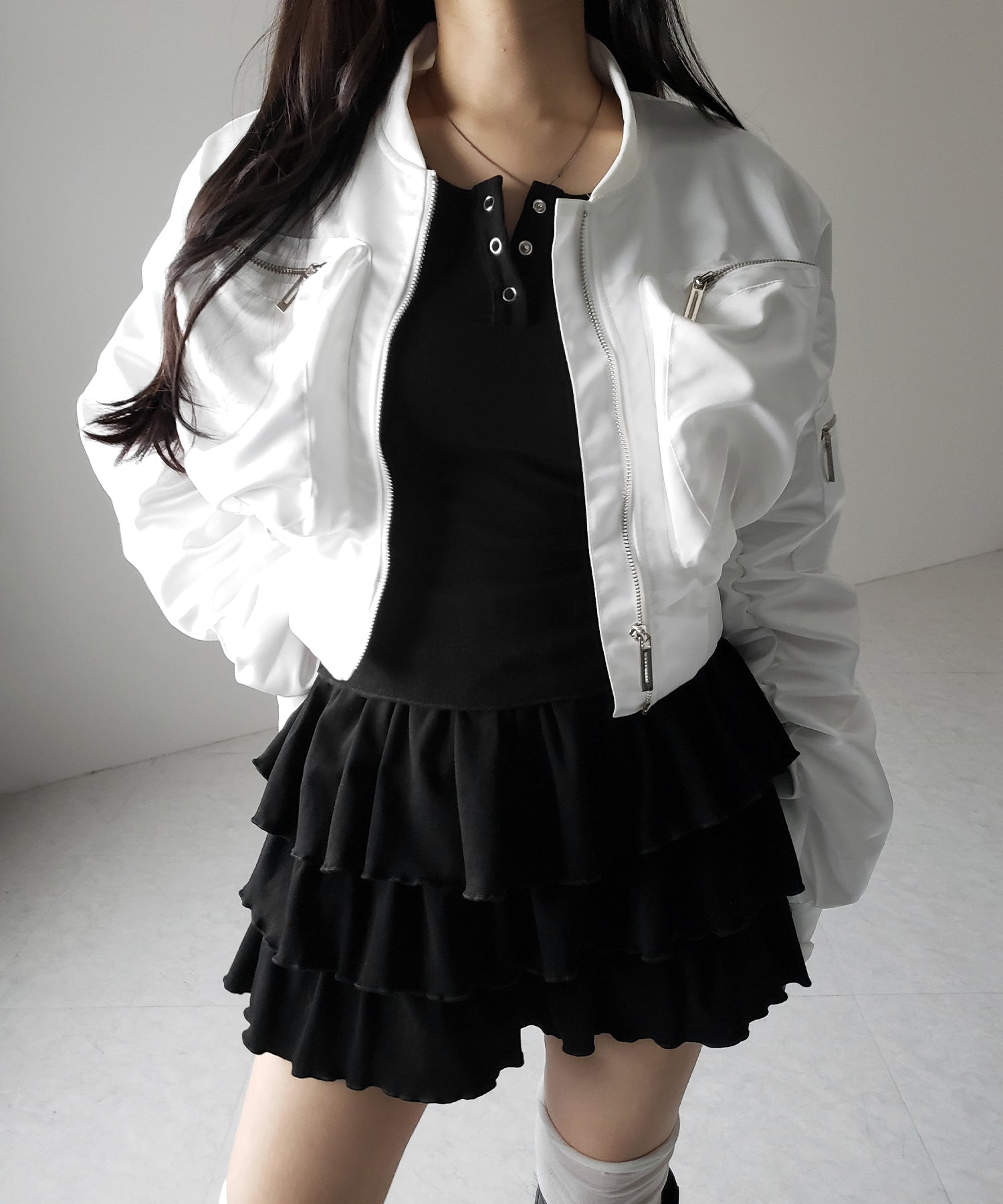 【 新色ピンク追加!4color 】3段フリルカットソーミニスカパン / 3 frill cutsew mini skirt pants