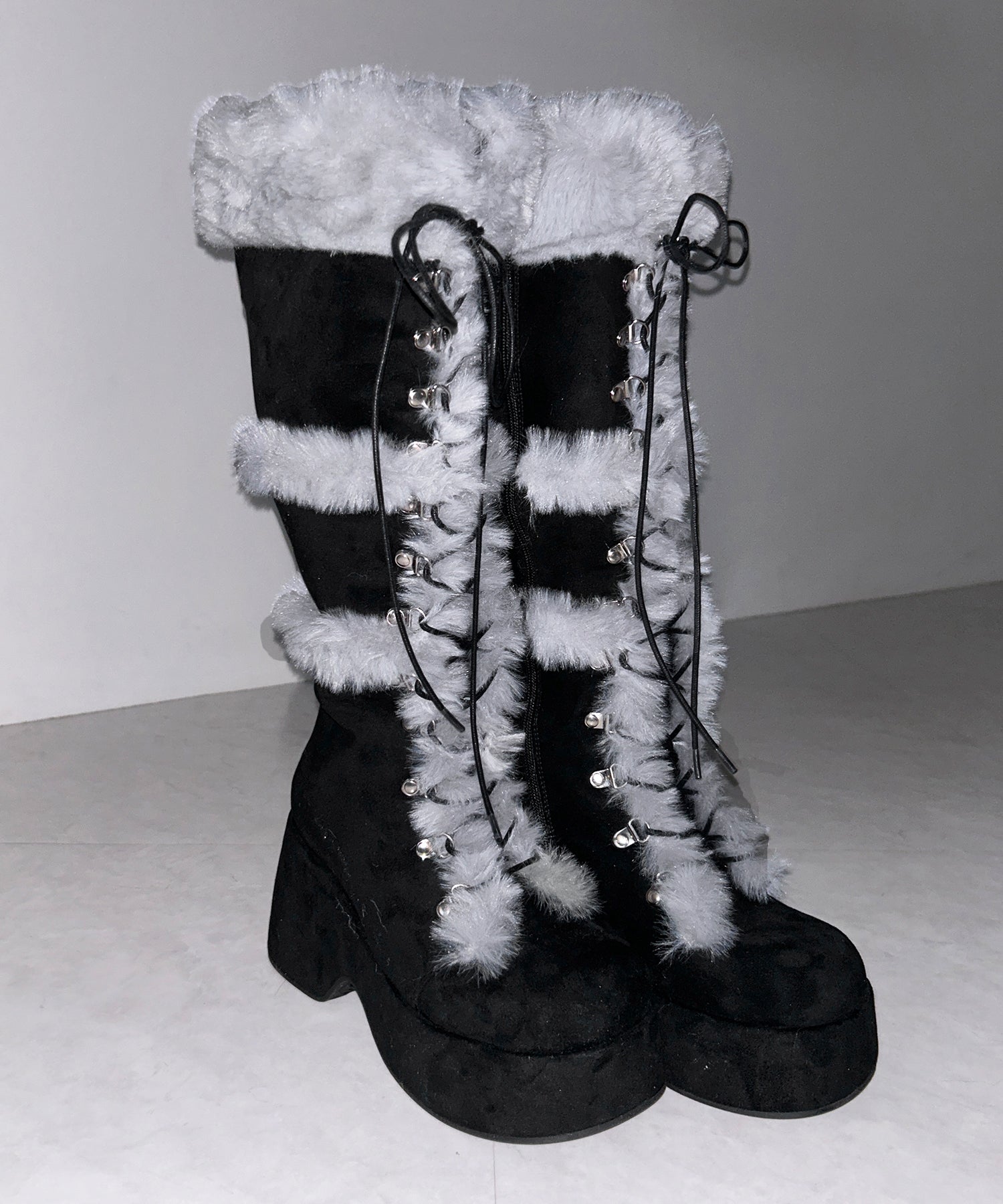 厚底レースアップムートンロングブーツ / platform laceup mouton long boots