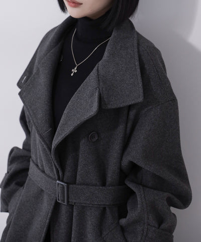 【 ウエストマークベルトSET 】2WAY スタンドカラーレディメルトントレンチロングコート / 2WAY stand collar lady melton trench long coat