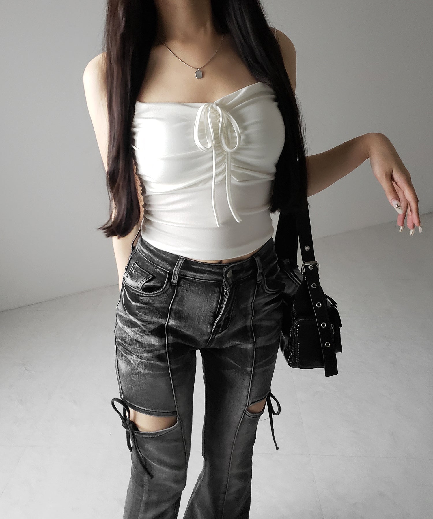 【 2WAY 】クロスストラップリボンギャザースリムキャミソール / cross strap ribbon gather slim camisole