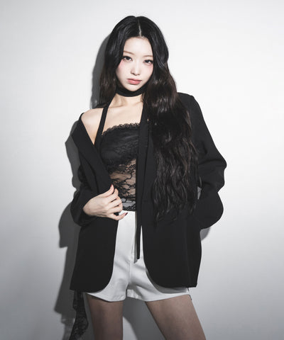 アシンメトリーフリルレースベアトップス / asymmetry frill lace bare tops