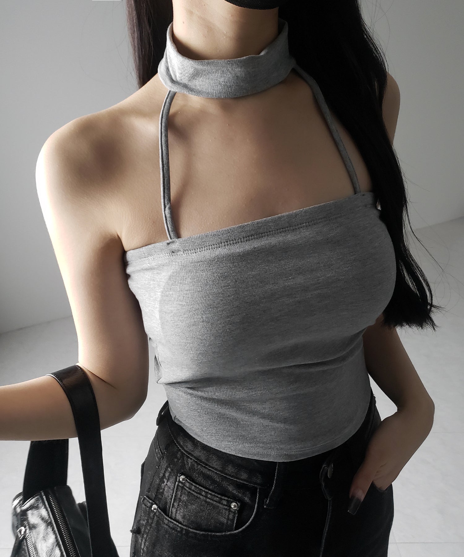 【 3color / カップ付 】ダブルラインストラップチョーカーキャミソール / double line strap choker camisole