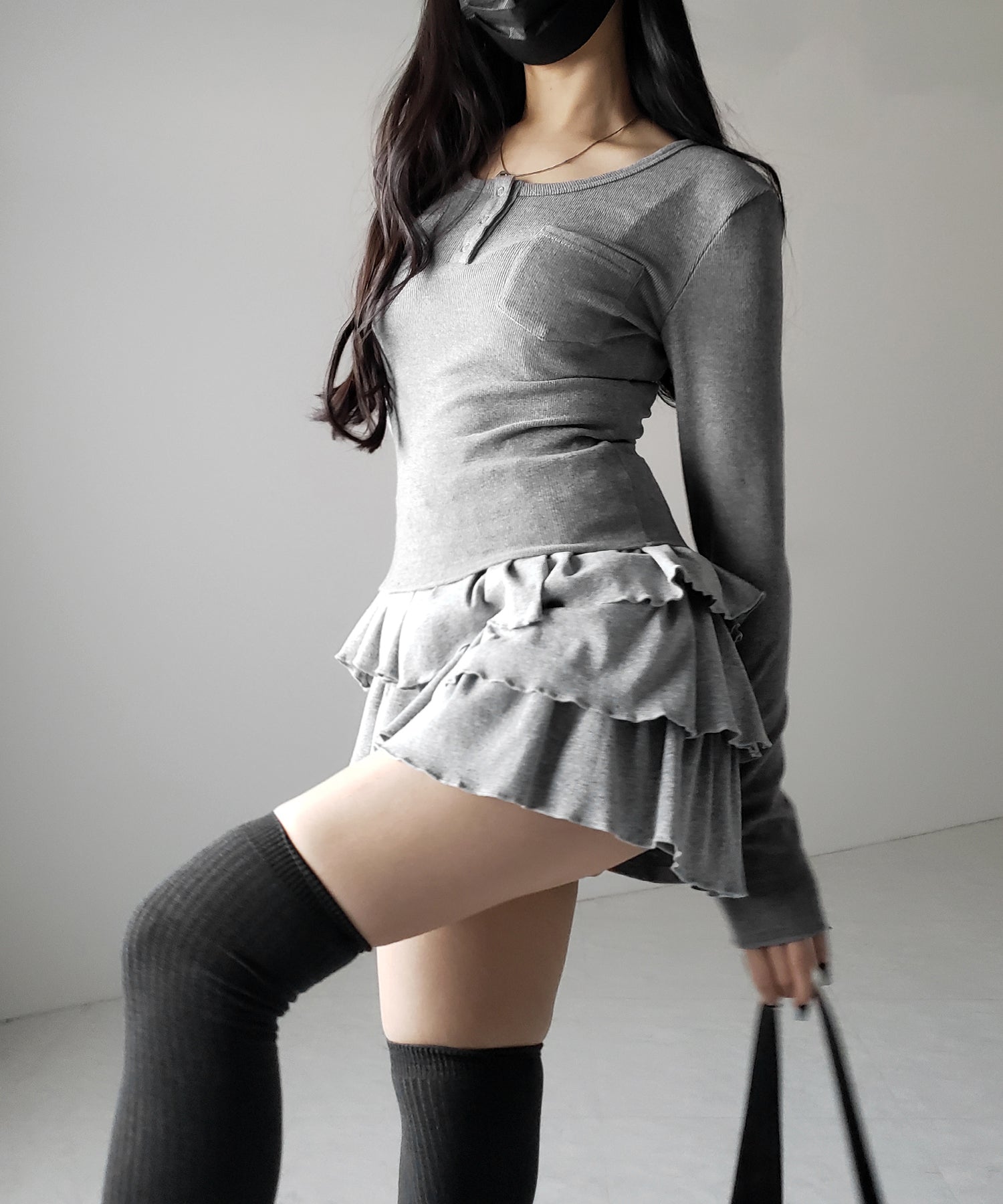 【 新色ピンク追加!4color 】3段フリルカットソーミニスカパン / 3 frill cutsew mini skirt pants
