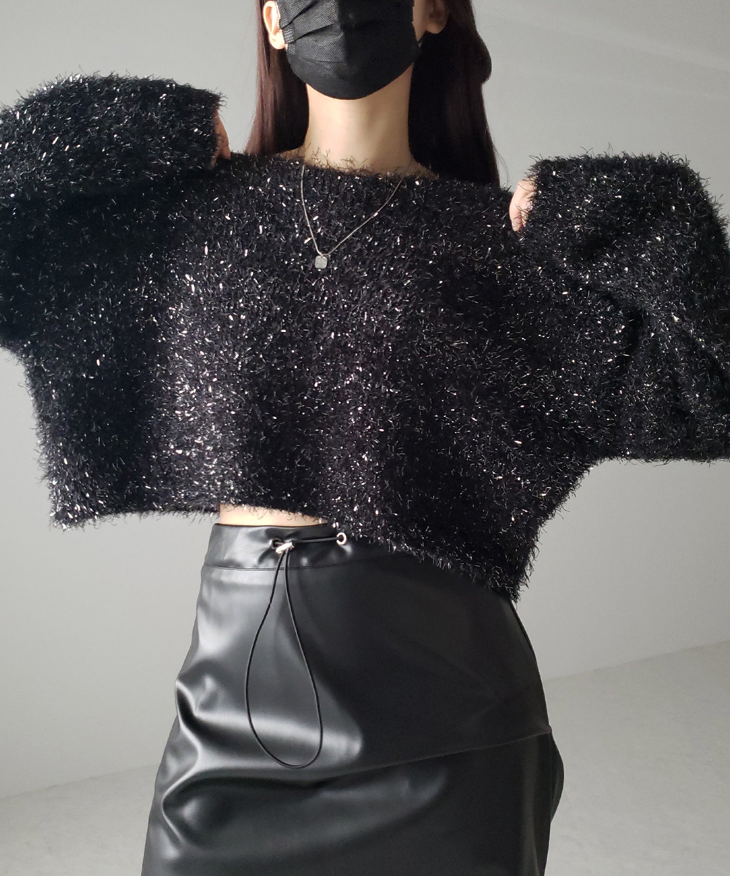 【 2color 】ラメシャギーショートニットトップス