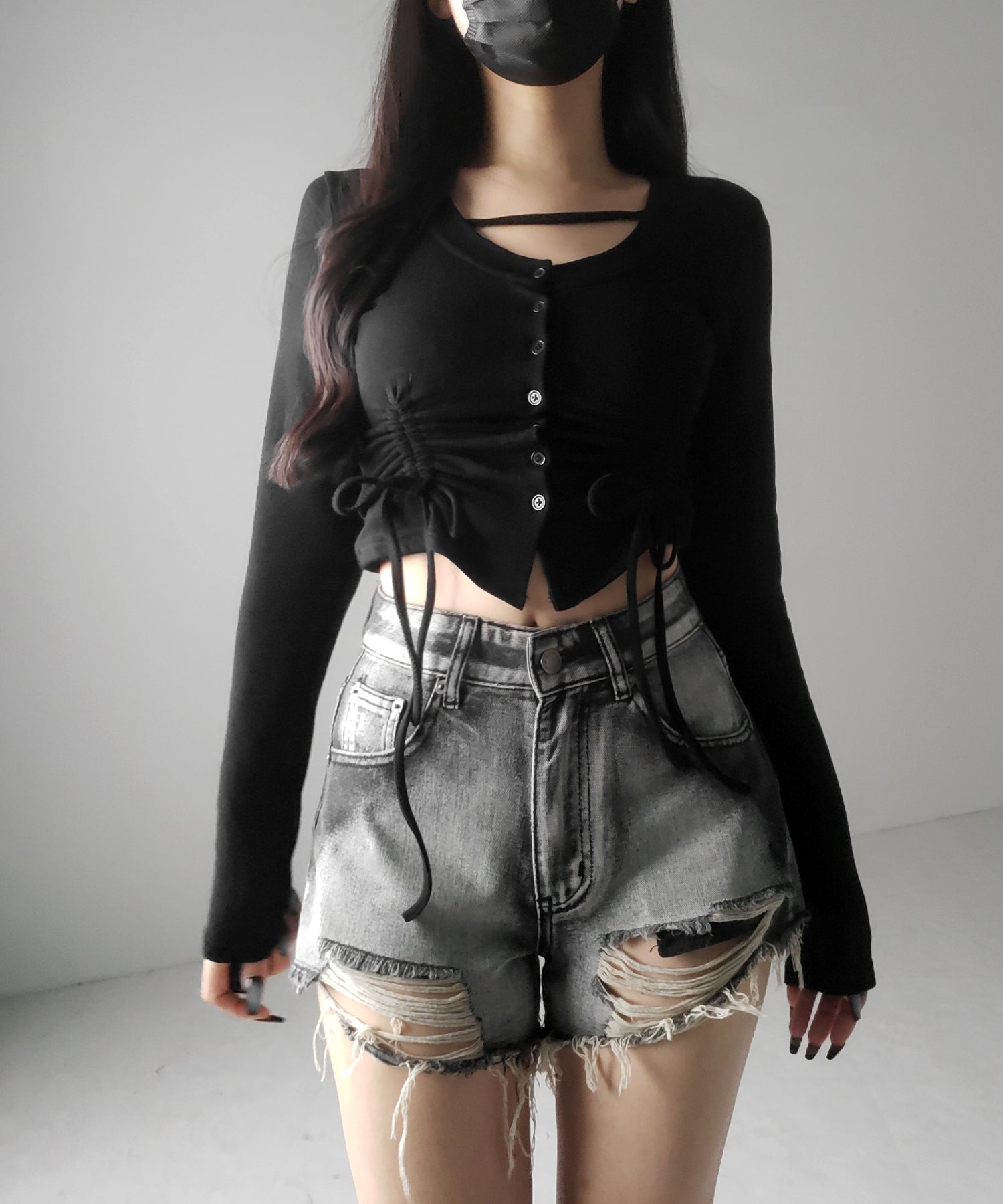 【 2color / 裏起毛 】ナナメストラップダブルシャーリングリボントップス / naname strap double shirring ribbon tops
