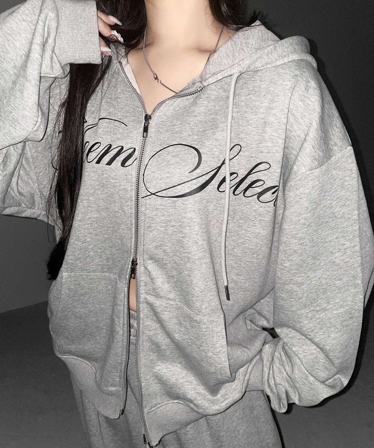 【 セットアップ可能 】レタリングロゴプリントダブルジップビッグパーカー / lettering logo print double zip BIG hoodie