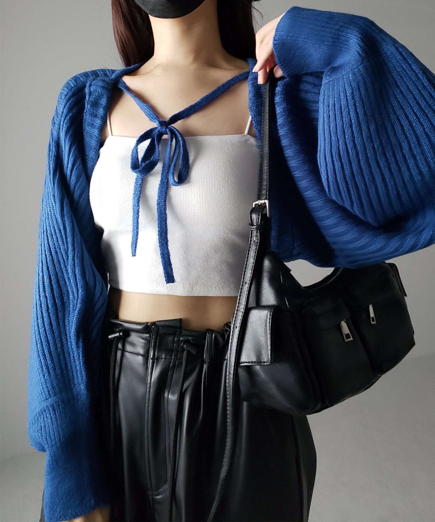 【 9color 】2WAYリボンモヘアライクショートリブニットカーデ