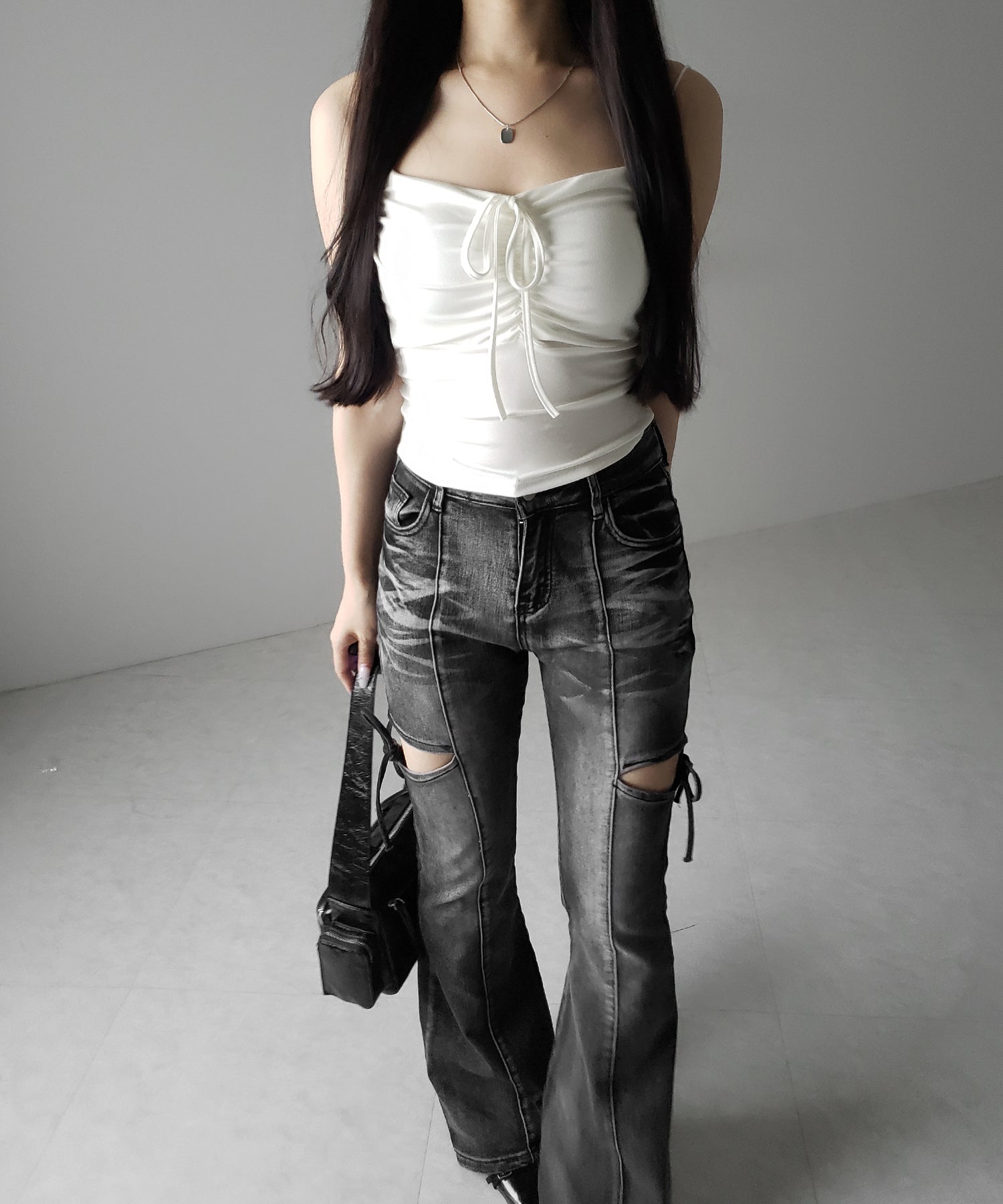 【 2WAY 】クロスストラップリボンギャザースリムキャミソール / cross strap ribbon gather slim camisole