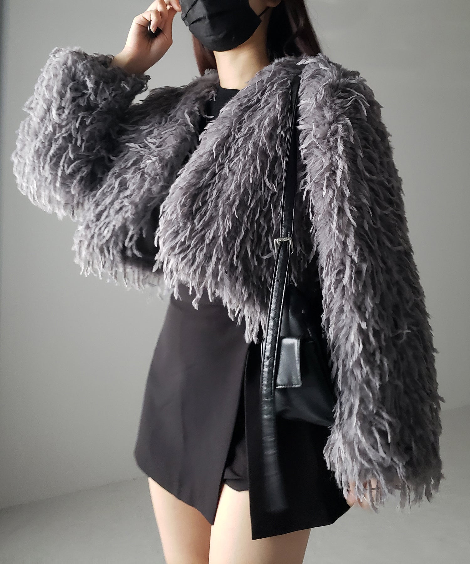 【 4color 】ムードフェザーワイドスリーブショートカーディガン/ mood feather wide sleeve short cardigan