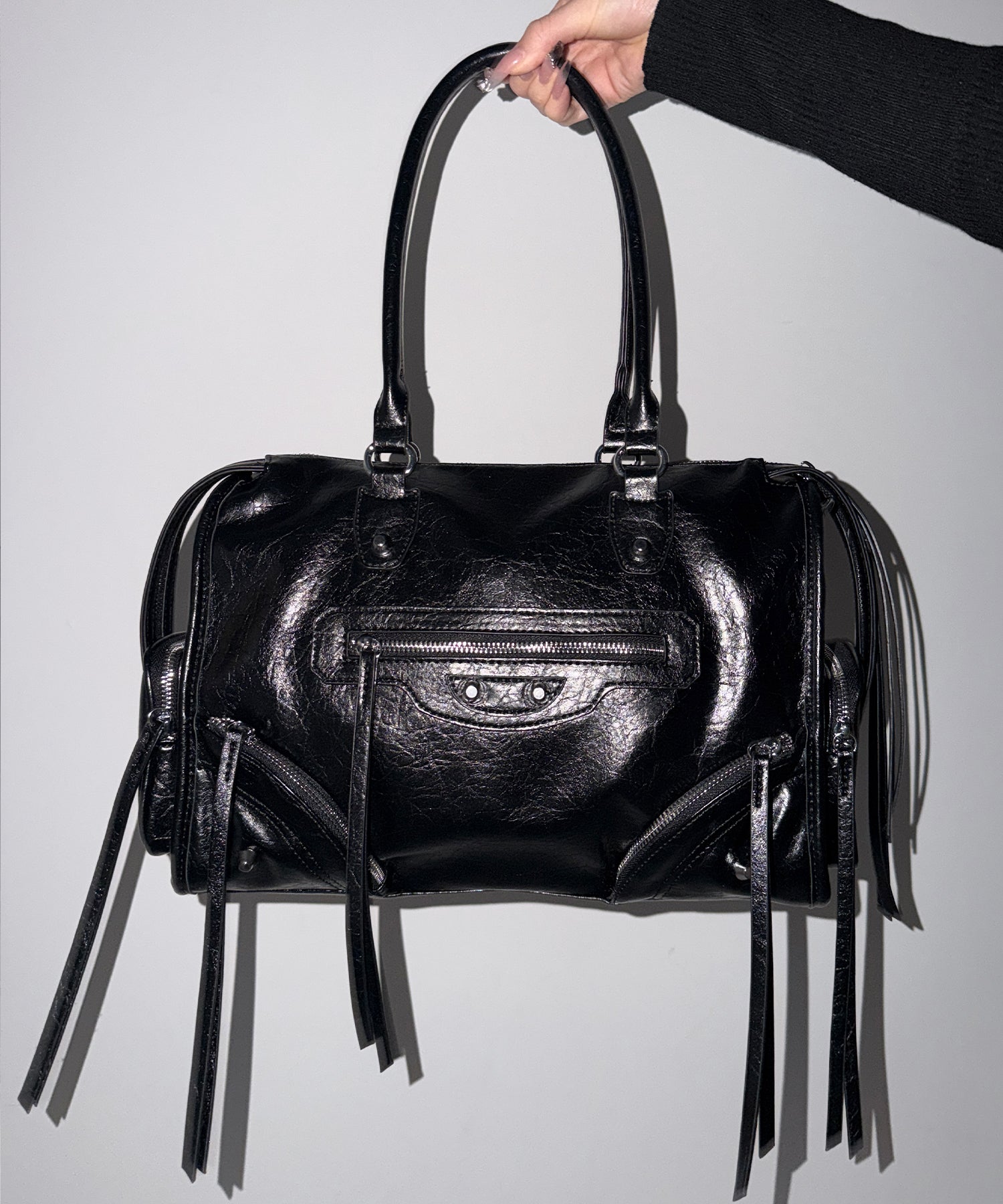 【 ショルダーストラップ付き2WAY 】アウトポケットヴィンテージダブルジップボストンショルダーバッグ /out pocket vintage double zip boston shoulder bag