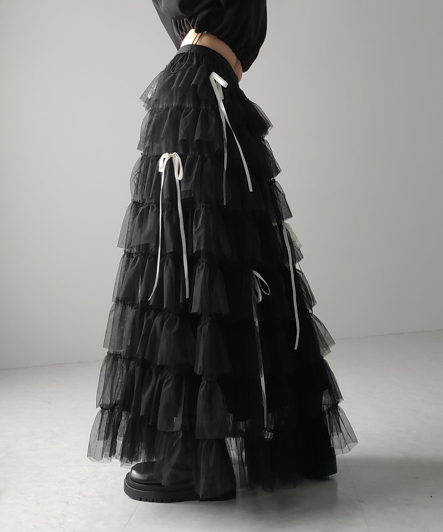 【 新色ピンク追加!/5color 】ストラップリボンバレエコアチュールスカート /strap ribbon ballet core tulle skirt