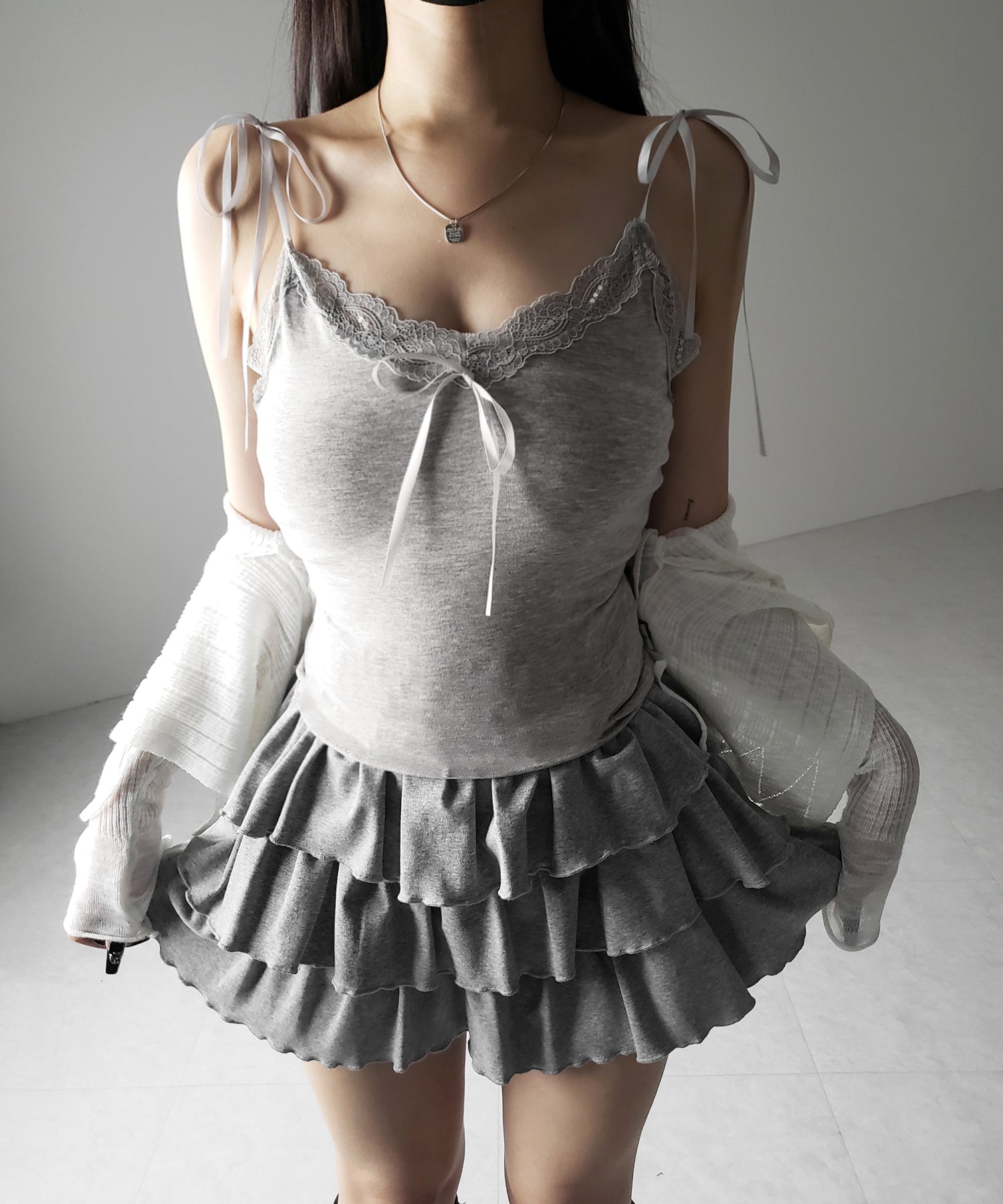 3サテンリボンレースリブキャミソール / three satin ribbon lace lib camisole