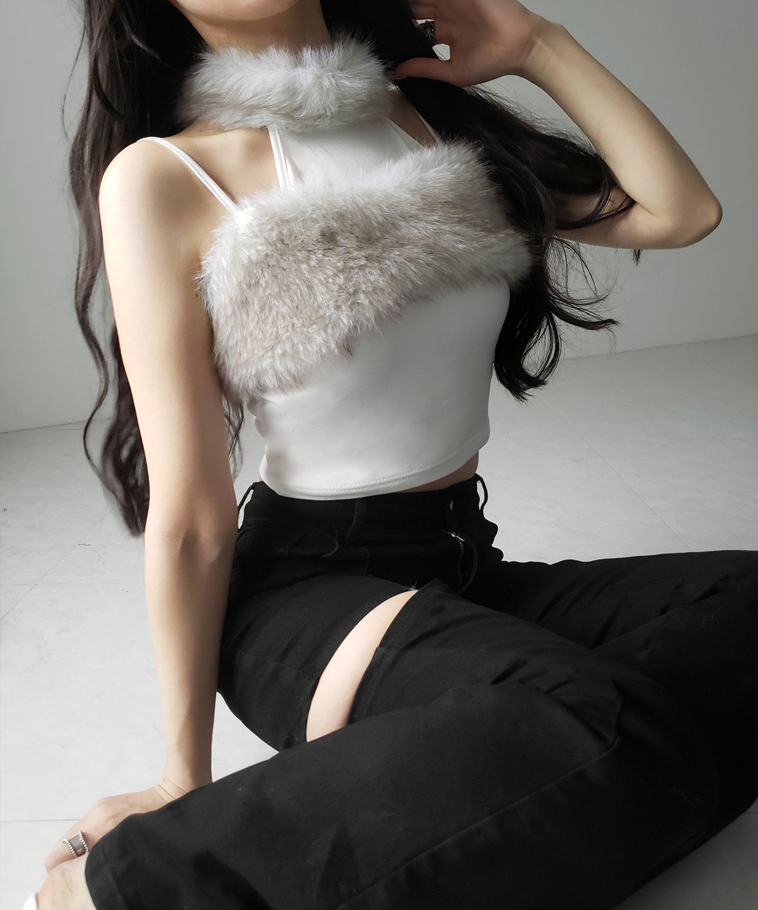 ファードッキングストラップトップス / fur docking strap tops