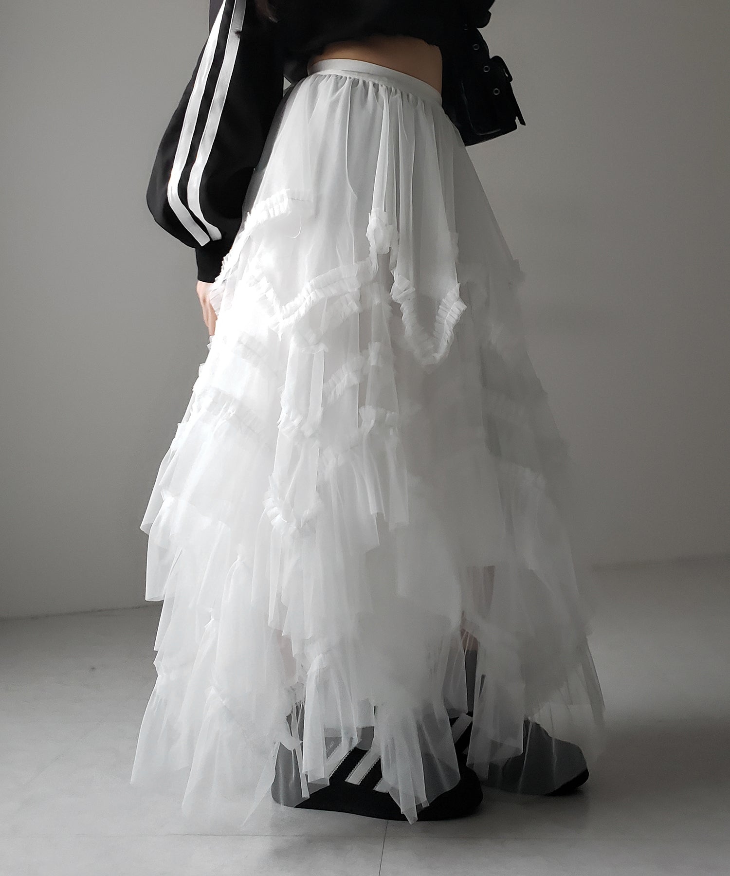 レイヤードボリュームフリルチュールスカート / layered volume frill tulle skirt