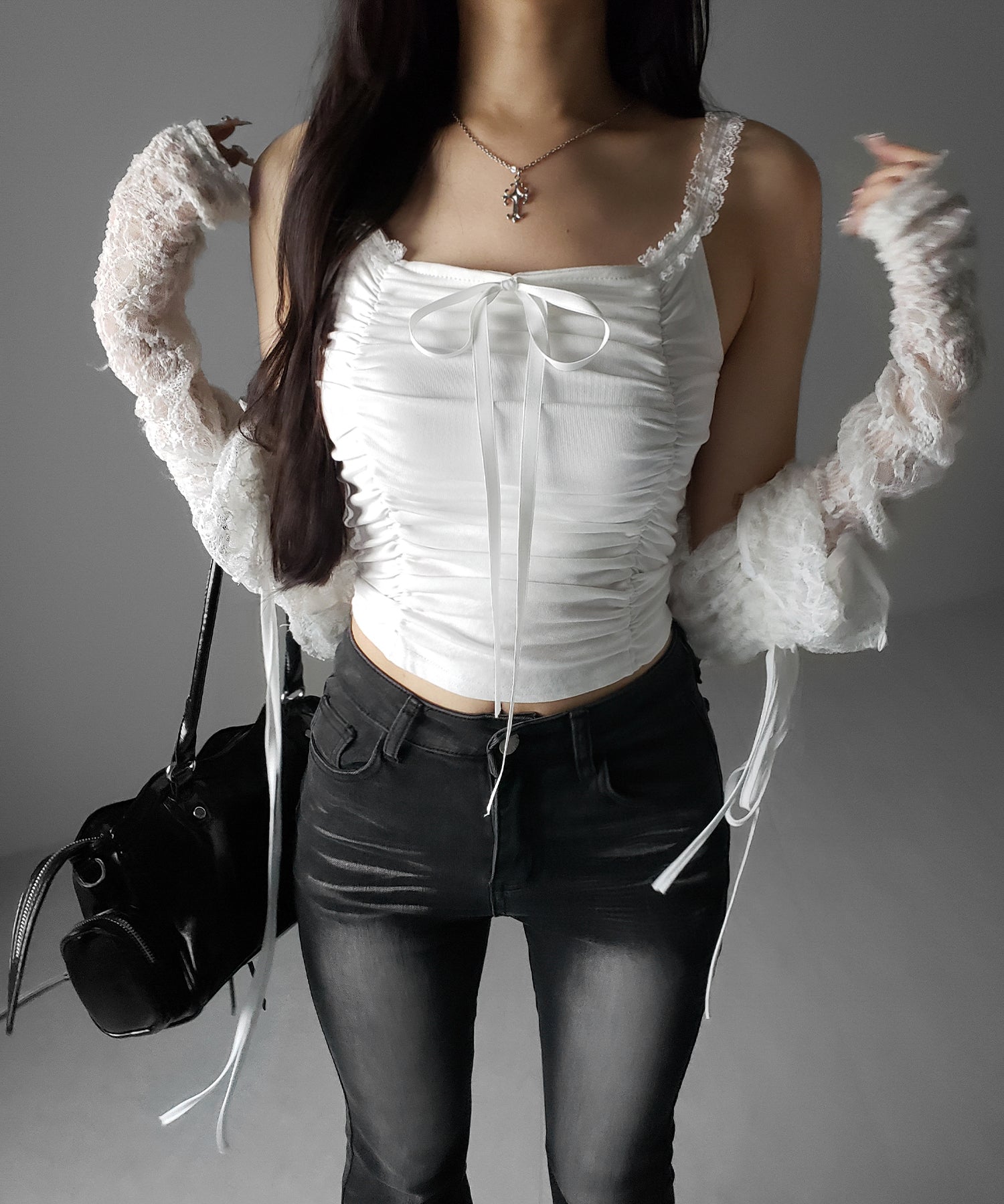 シャーリングギャザーフロントリボンキャミソール / shirring gather front ribbon camisole