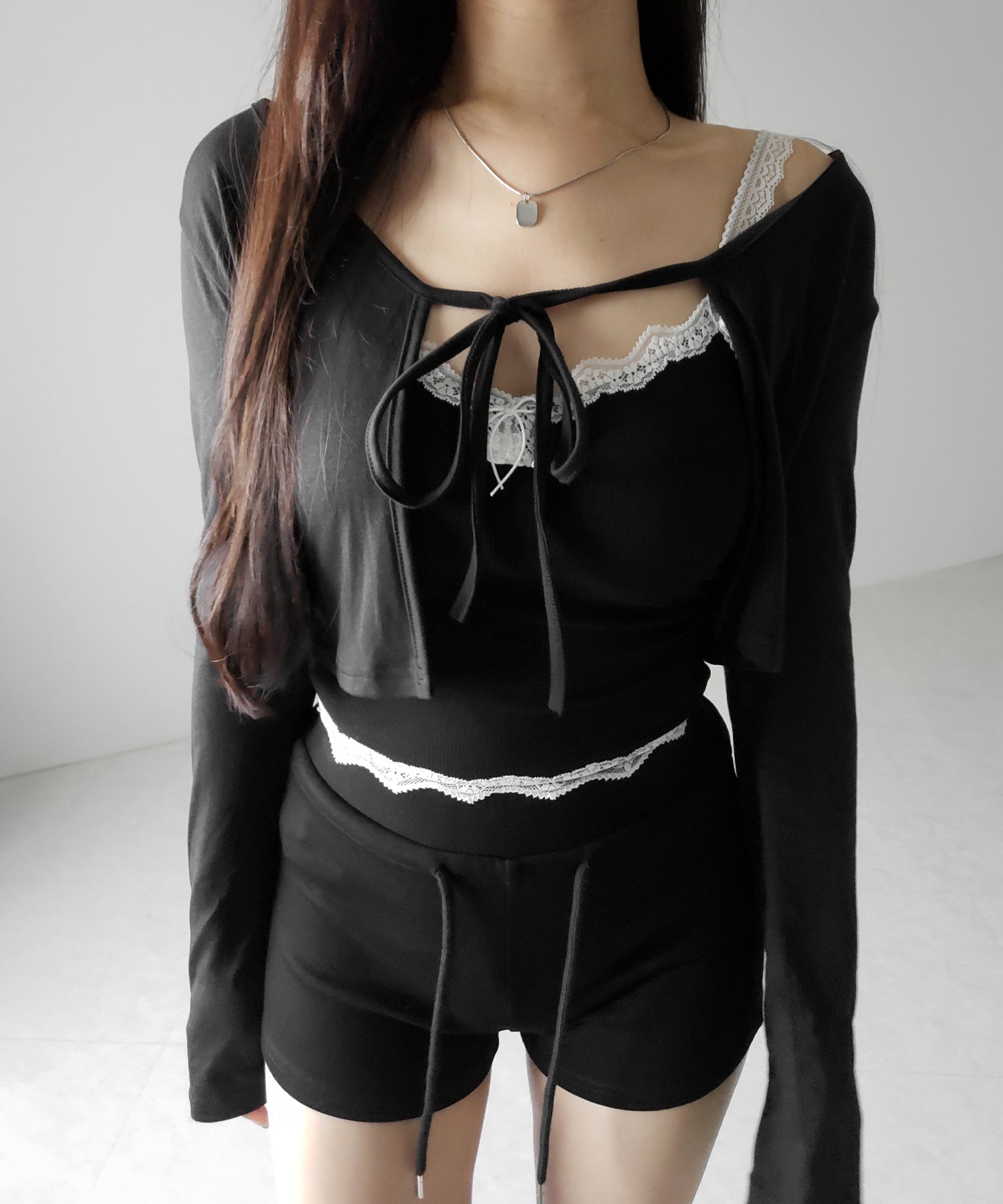 【 3color 】バイカラーレースクロップドリブキャミソール / bicolor lace cropped rib camisole