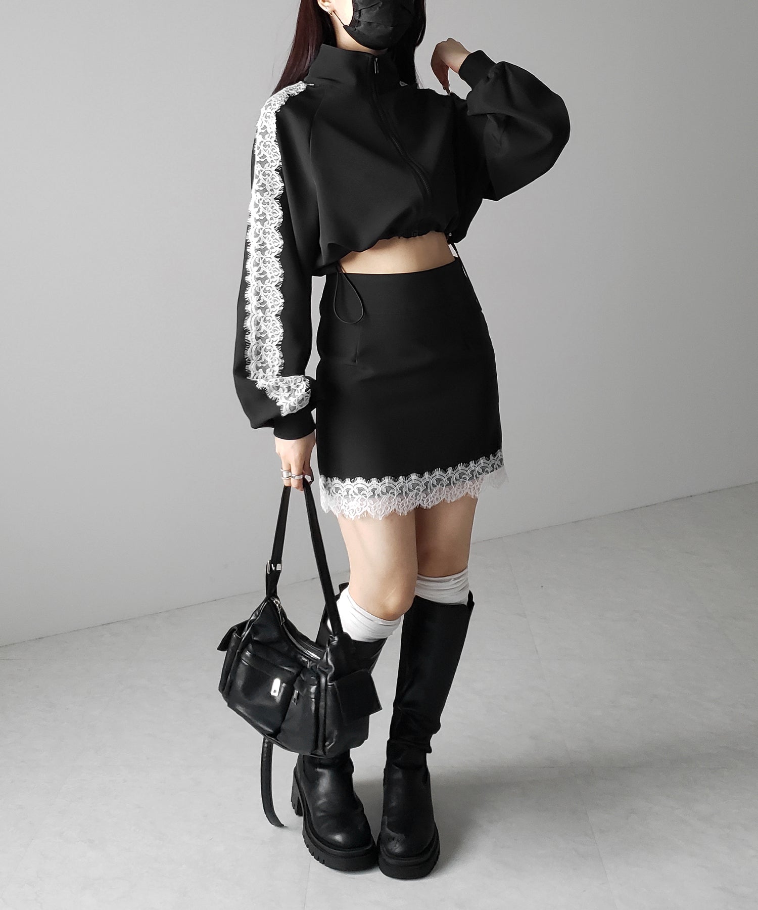 【 セットアップ着用可能 】サイドラインハイウエストミニスカート / sideline high waist mini skirt