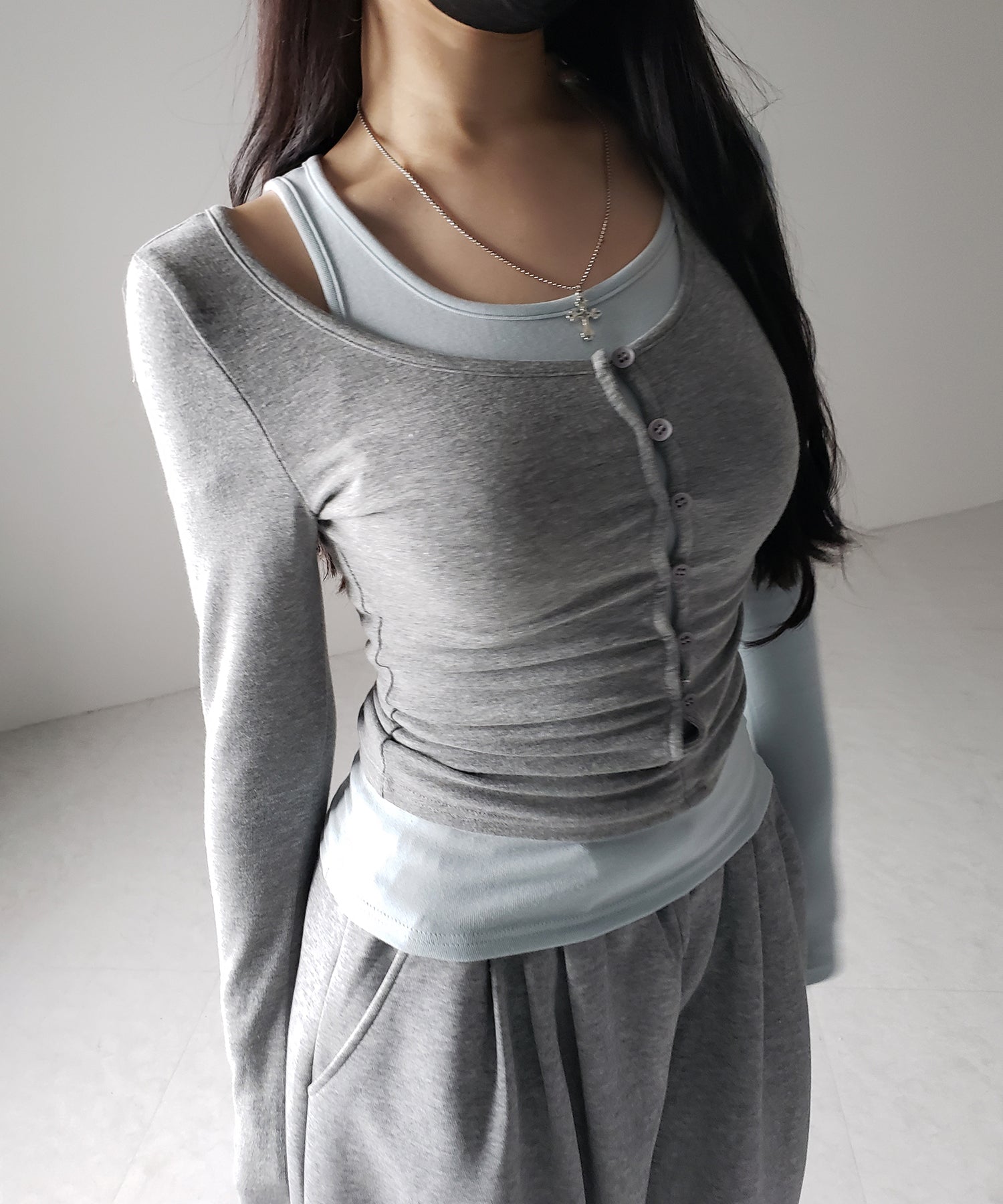 【 2color 】ブロッキングセットレイヤードトップス / blocking set layered tops