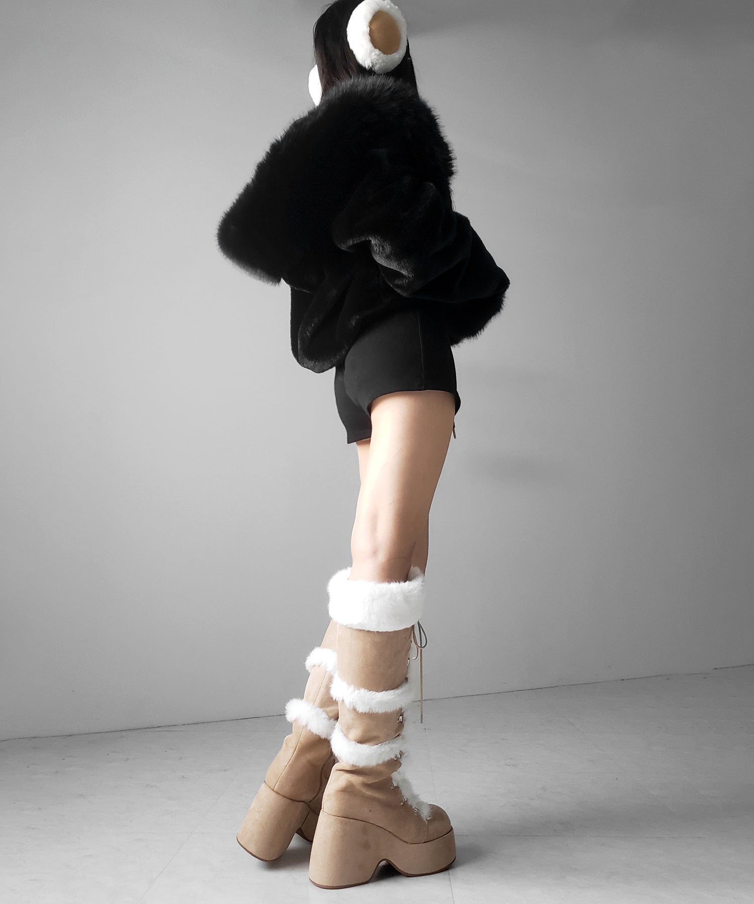 厚底レースアップムートンロングブーツ / platform laceup mouton long boots