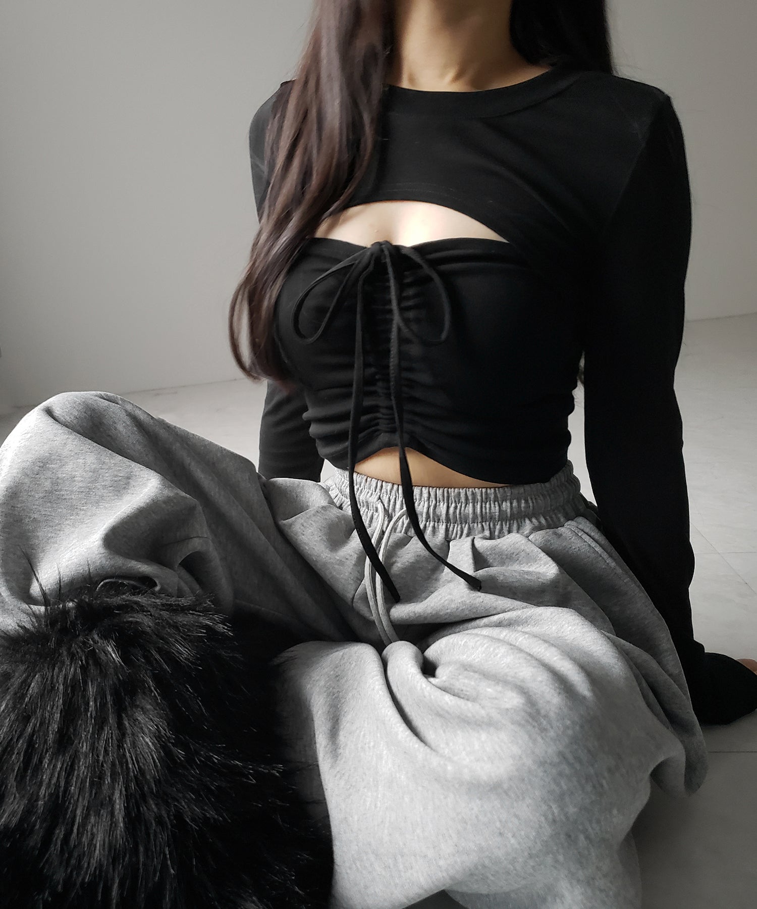 【 2点セット 】フロントリボンベアトップス & ショートレイヤードトップス SET / front ribbon bare tops & short layered tops SET