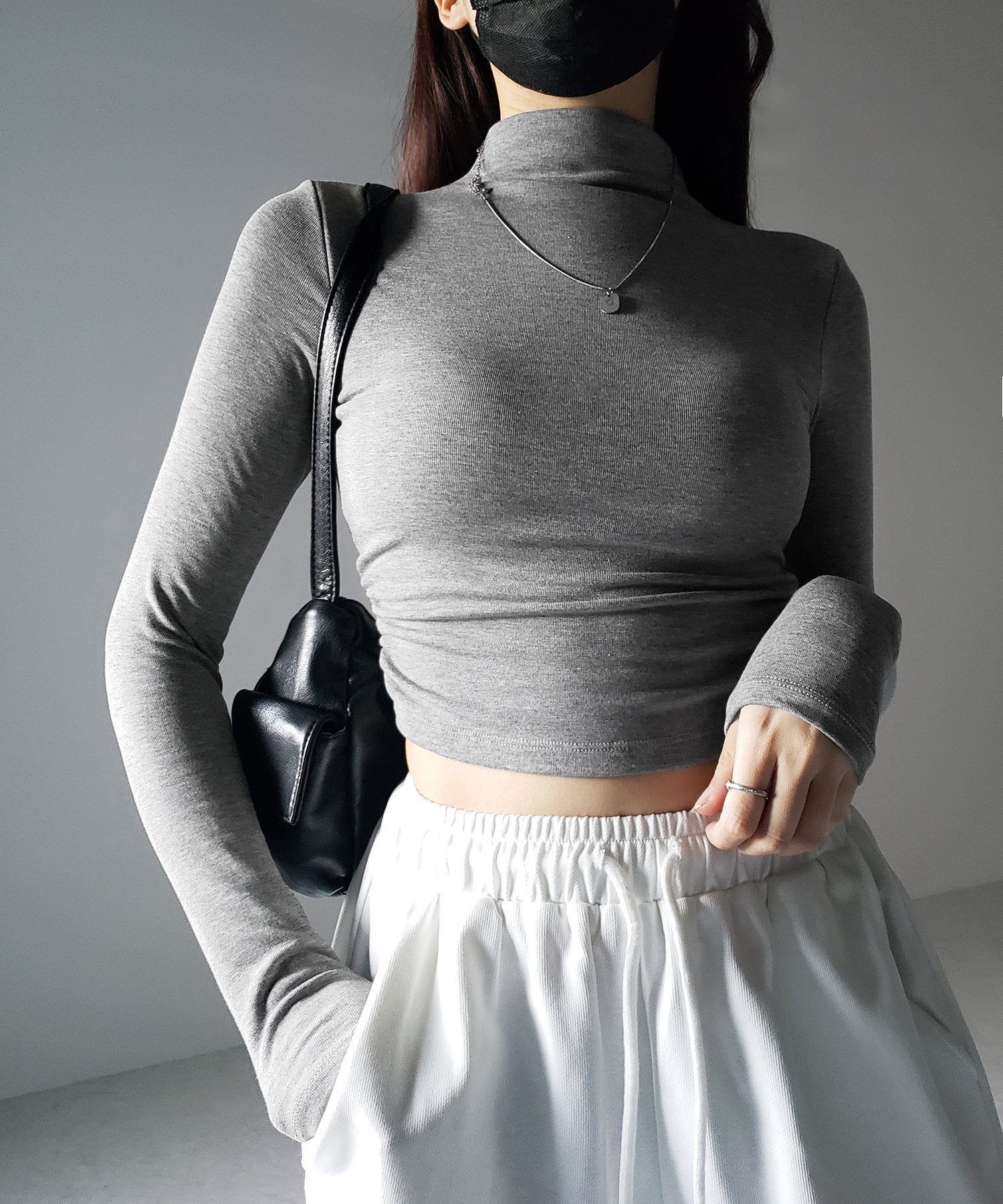 【 カップ付き / 裏起毛 】プチハイネックシャーリングショートカットソートップス