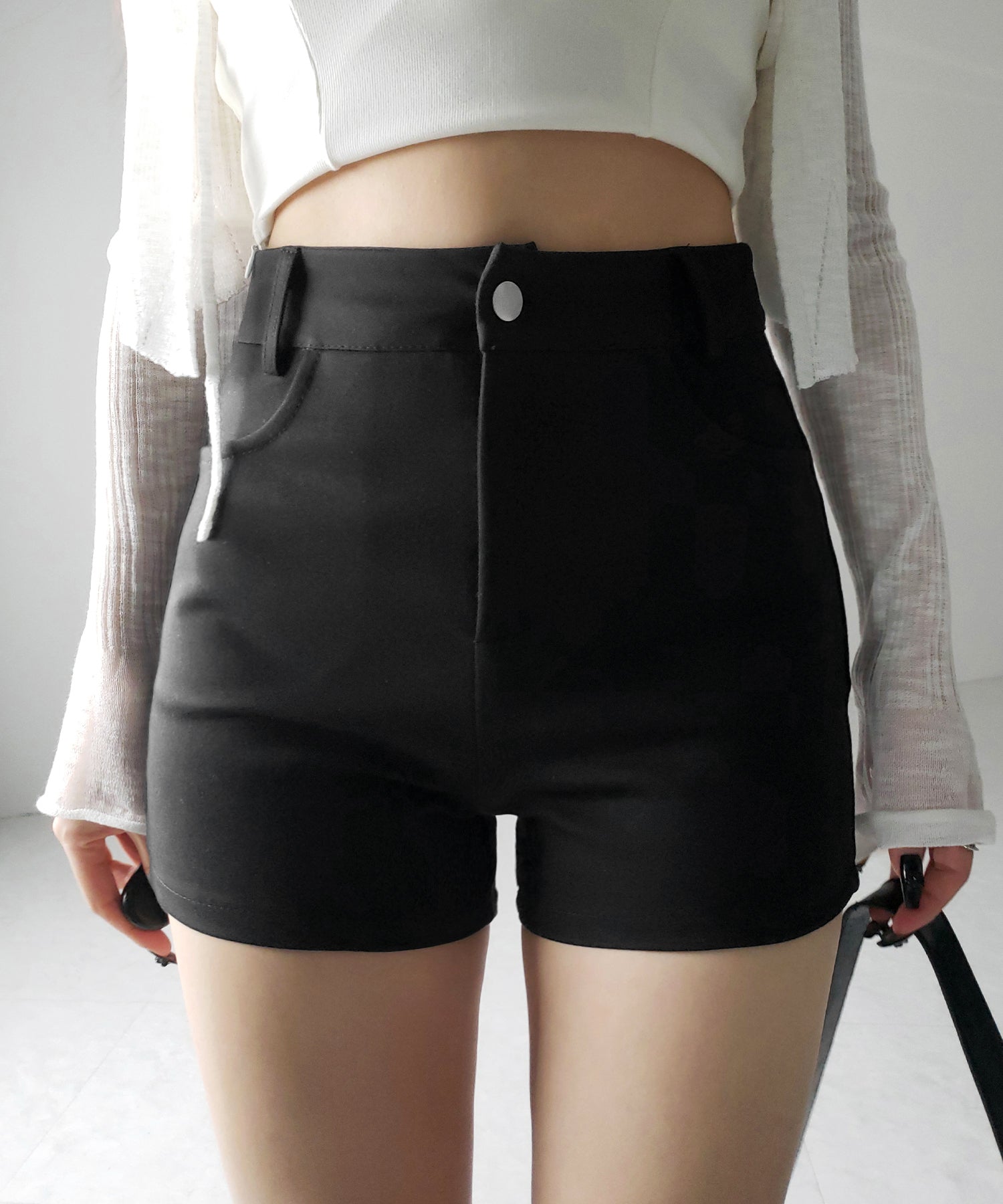 【 2color /4size 】ハイウエストタイトスパンショートパンツ / high waist tight span short pants