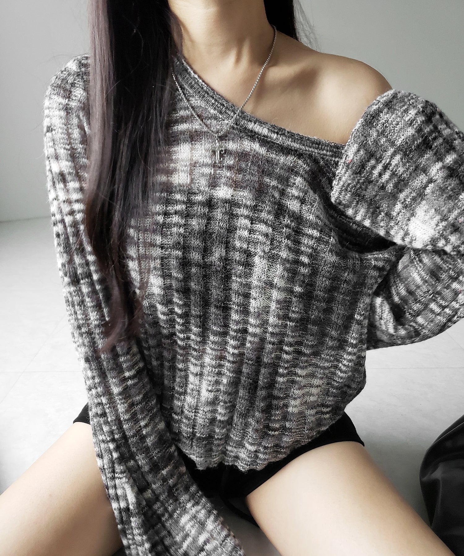 メランジルーズシアーリブニット / melange loose sheer rib knit