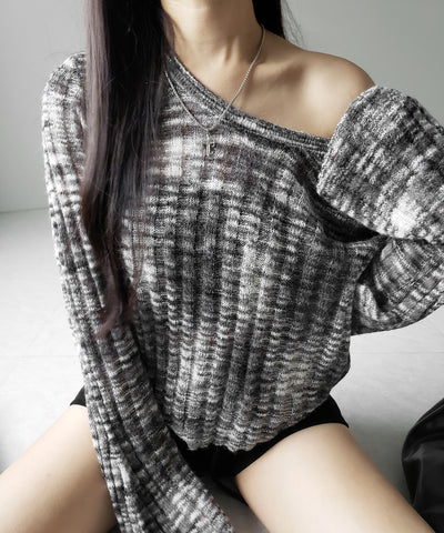 メランジルーズシアーリブニット / melange loose sheer rib knit