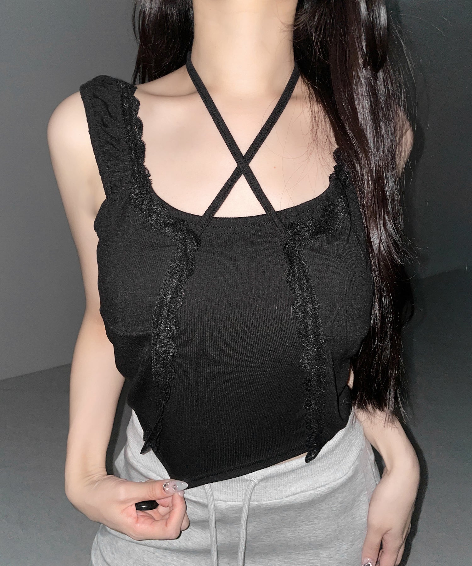 フロントリボンレイヤードリブキャミタンク / front ribbon layered lib camisole tank