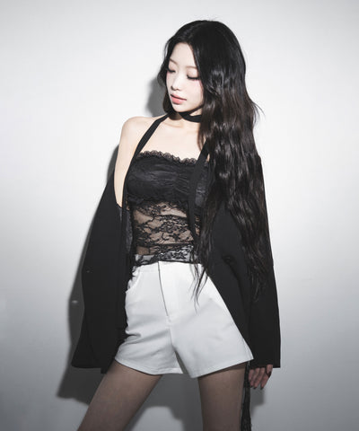 アシンメトリーフリルレースベアトップス / asymmetry frill lace bare tops