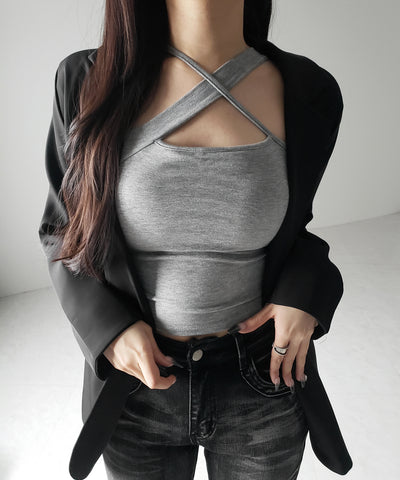 【 カップ付 】クロスネックカットアウトキャミソール / cross neck cutout camisole