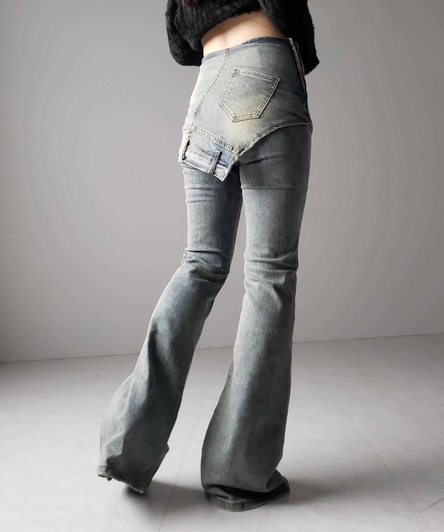 【 2color / 4size 】レイヤードウエストヴィンテージフレアデニム /layered waist vintage flare denim