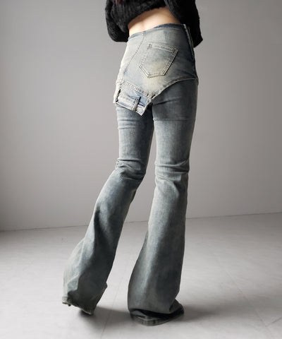 レイヤードウエストヴィンテージフレアデニム /layered waist vintage flare denim